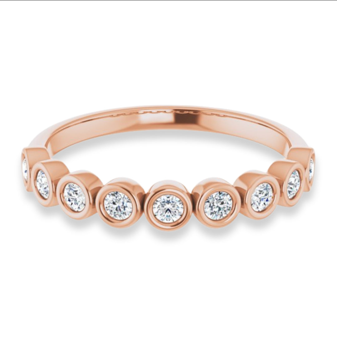 Round Diamond Bezel Set Wedding Band-VIRABYANI